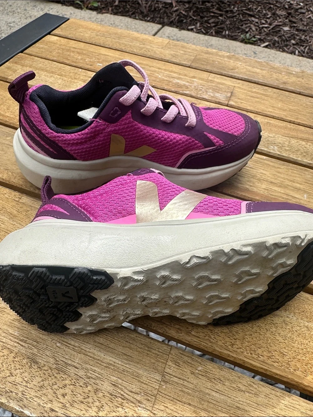 Veja Kids Pink and Purple Sneakers with Cream V Logo Girls 11